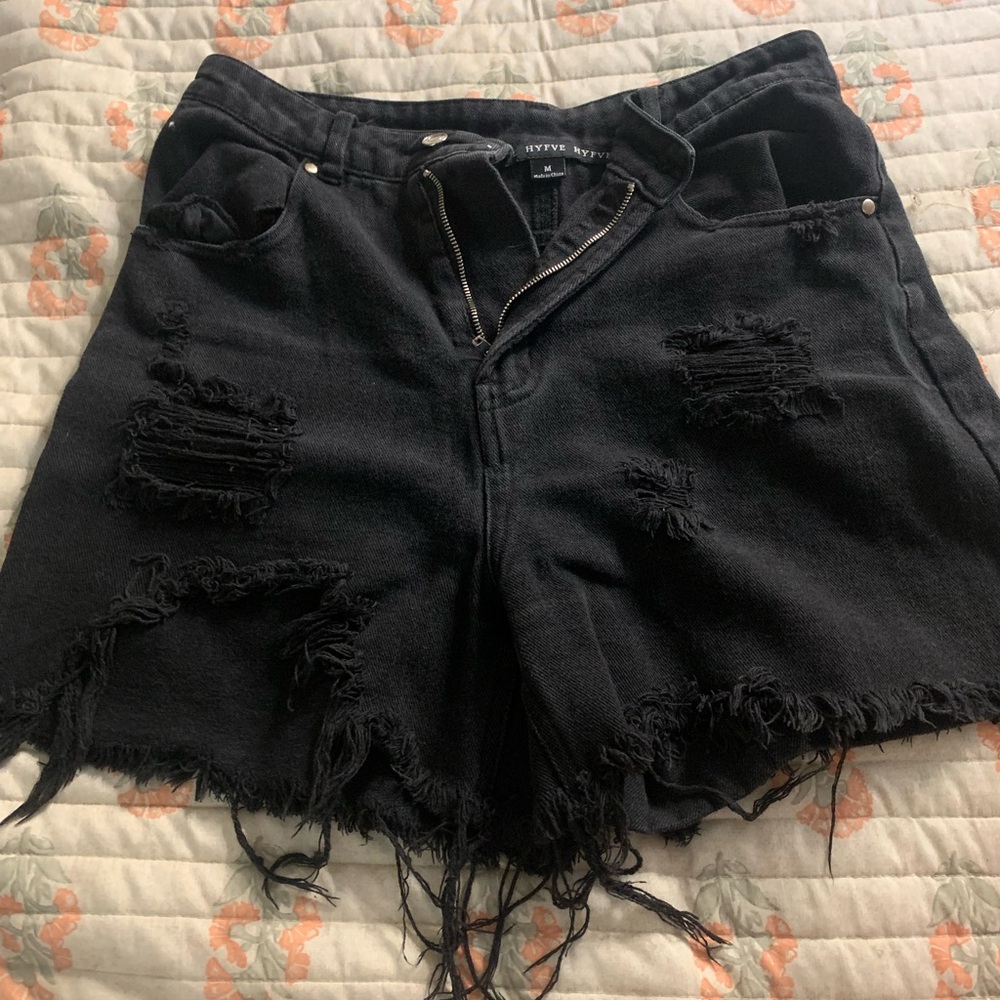 HYFVE Black Distressed Jean Shorts